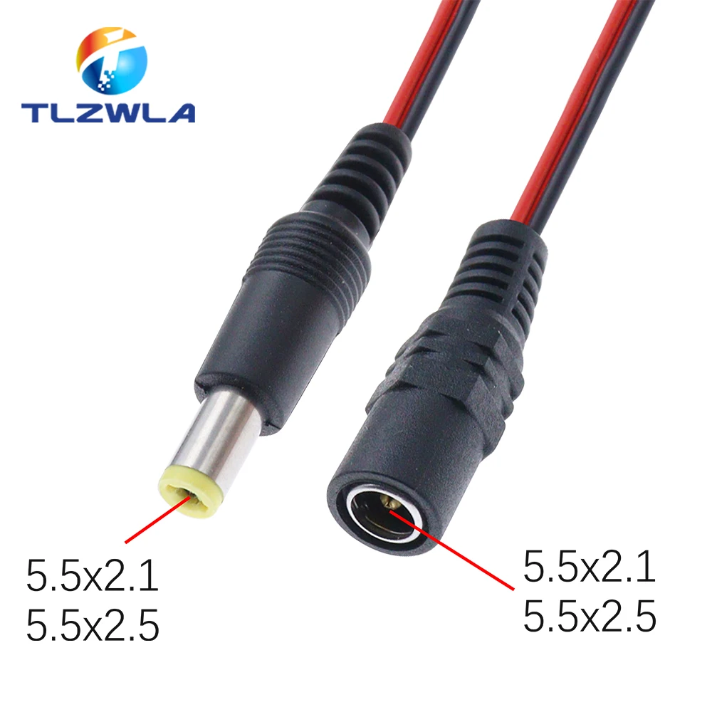 5.5X2.1 مللي متر التمساح كليب تيار مستمر الطاقة ذكر أنثى اختبار كابل رصاص سلك التمساح موصل إلى ذكر 25 سنتيمتر 5.5*2.5 مللي متر ﻿