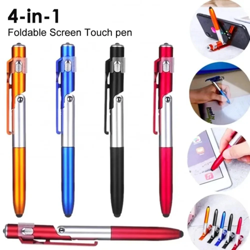 

4 IN 1 Multifunction Touch Pen Foldable LED Light Ballpoint for Tablet Cellphone Holder Night Reading Office School Stationery