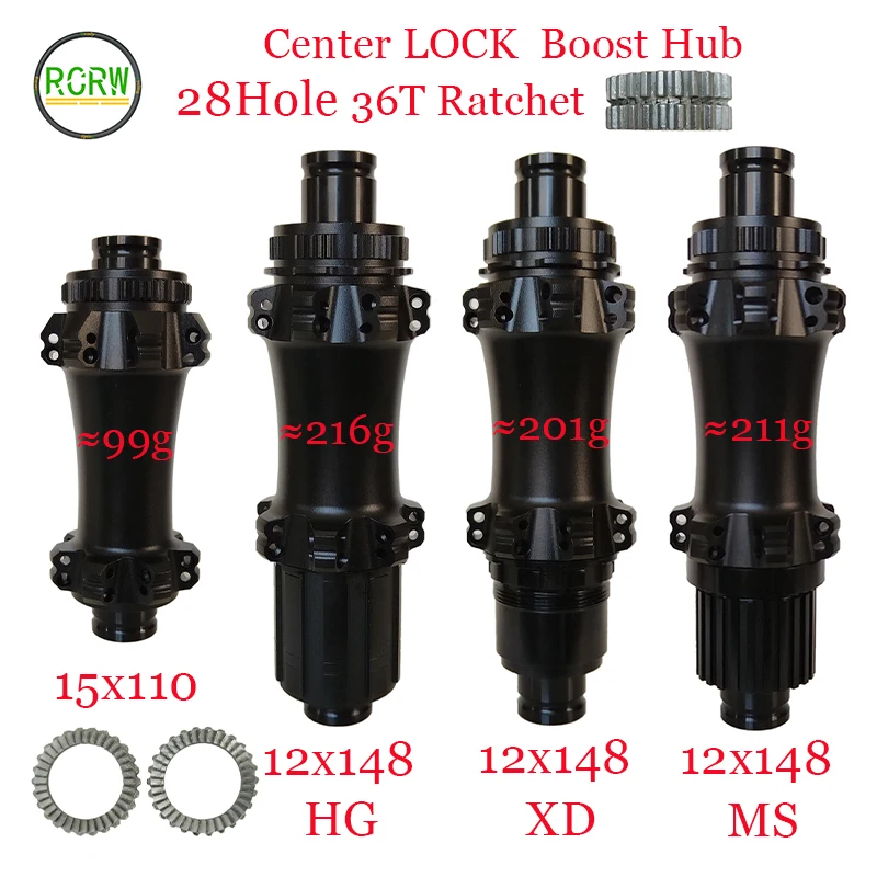 RCRW 36T Ratchet SL Boost Bike Hub Center Lock 28Hole 15x110 12x148 Shiman/HG XD Microspline/MS Straight Pull Hub M36T-B-CL 