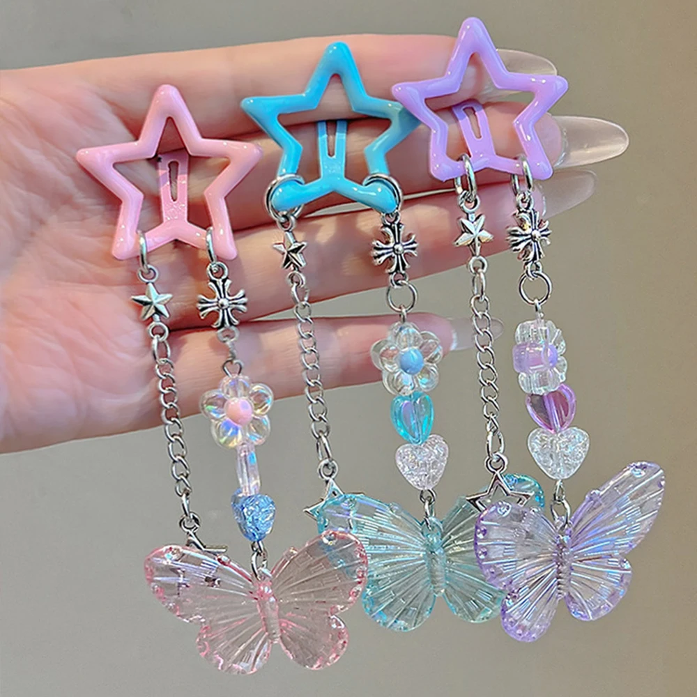 Nette Schmetterling Stern Quaste Haar Clips Frauen Kristall Mädchen Schöne Kinder Süße Rutschte Clip Haarnadeln Blumen Kinder Haar Zubehör – Detail 5
