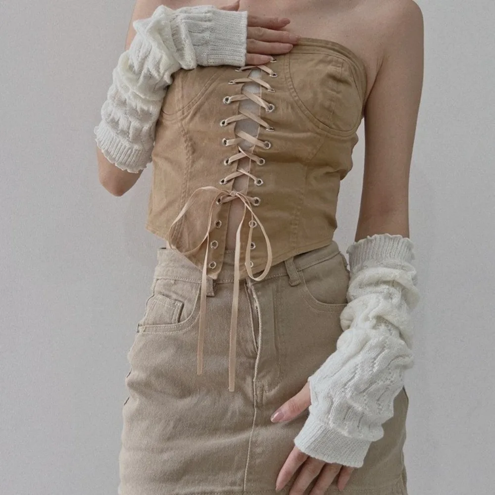 New Long Arm Warmer Gloves Cold Proof Solid Color Warm Arm Sleeve Knitted Fingerless Gloves Women