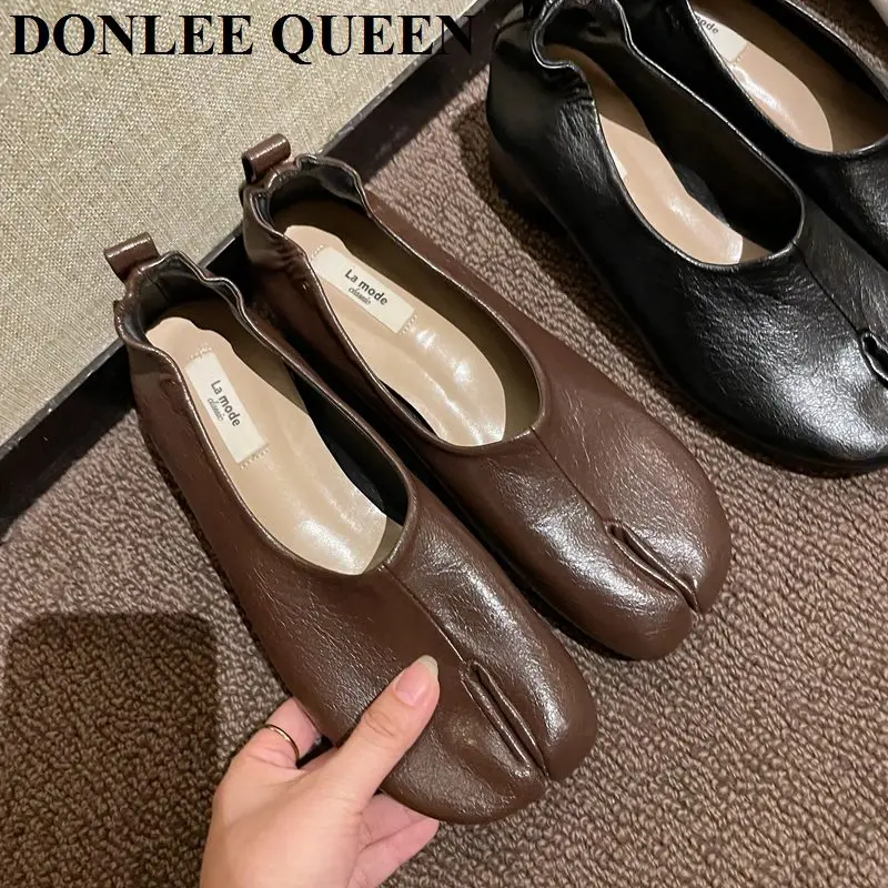 2024 Fashion Split Toe Flats Shoes Women Slip On Casual Loafers Chunky Heel British Oxford Shoes Soft Moccasins Zapatos De Mujer