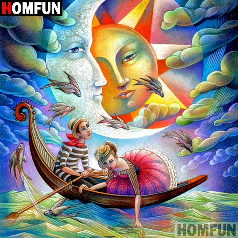 

HOMFUN 5D DIY Diamond Painting Full Square/Round Drill "Cartoon couple" 3D Embroidery Cross Stitch gift Home Decor A09391