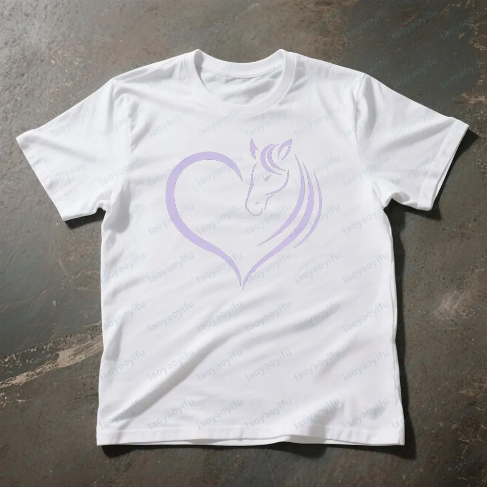 Horse Heart Creative Design T-shirt Horse Love Women's Shirt Contracted Printed Tee Woman Fashion Casual Daily Life Cotton Tops