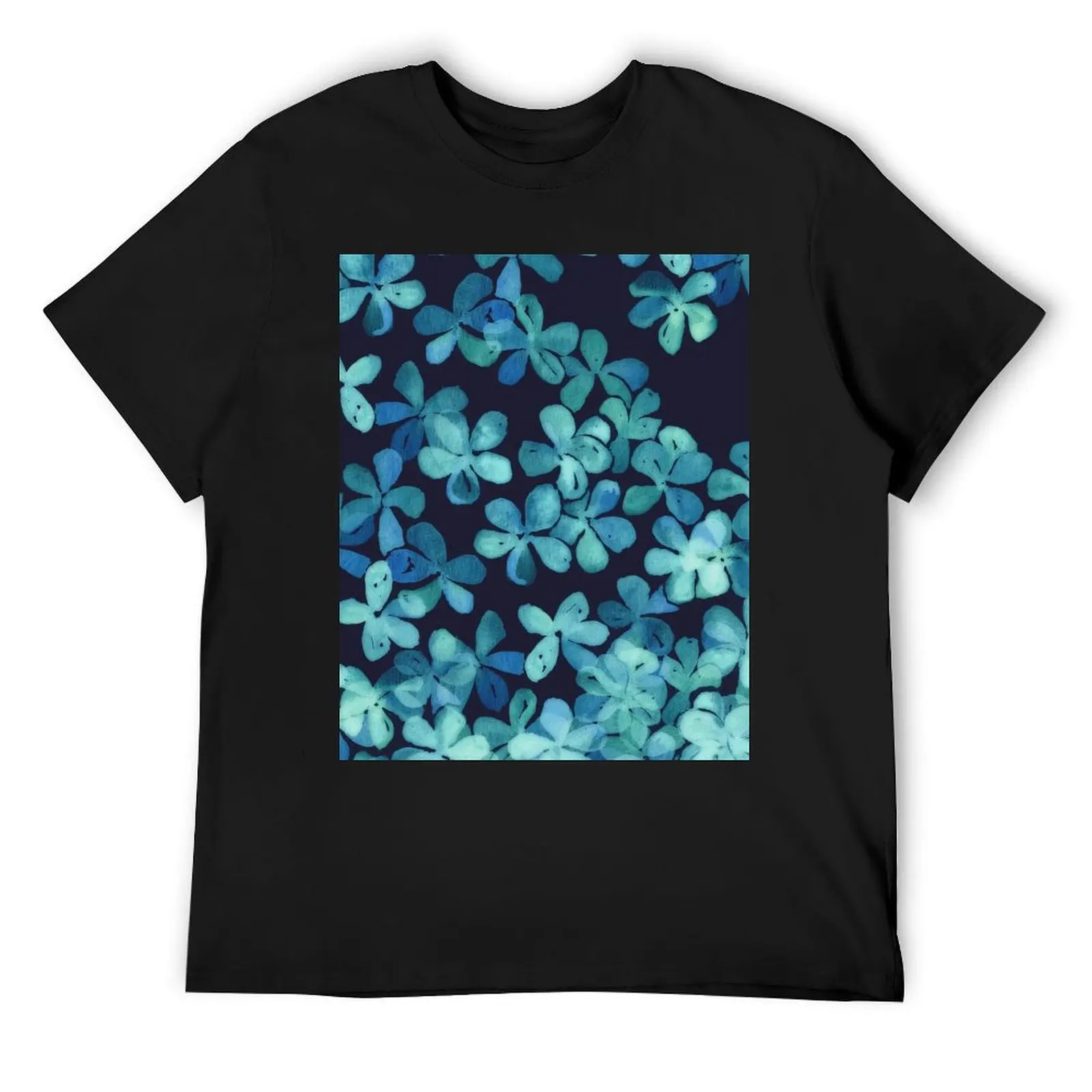 

Hand Painted Floral Pattern in Teal & Navy Blue T-Shirt