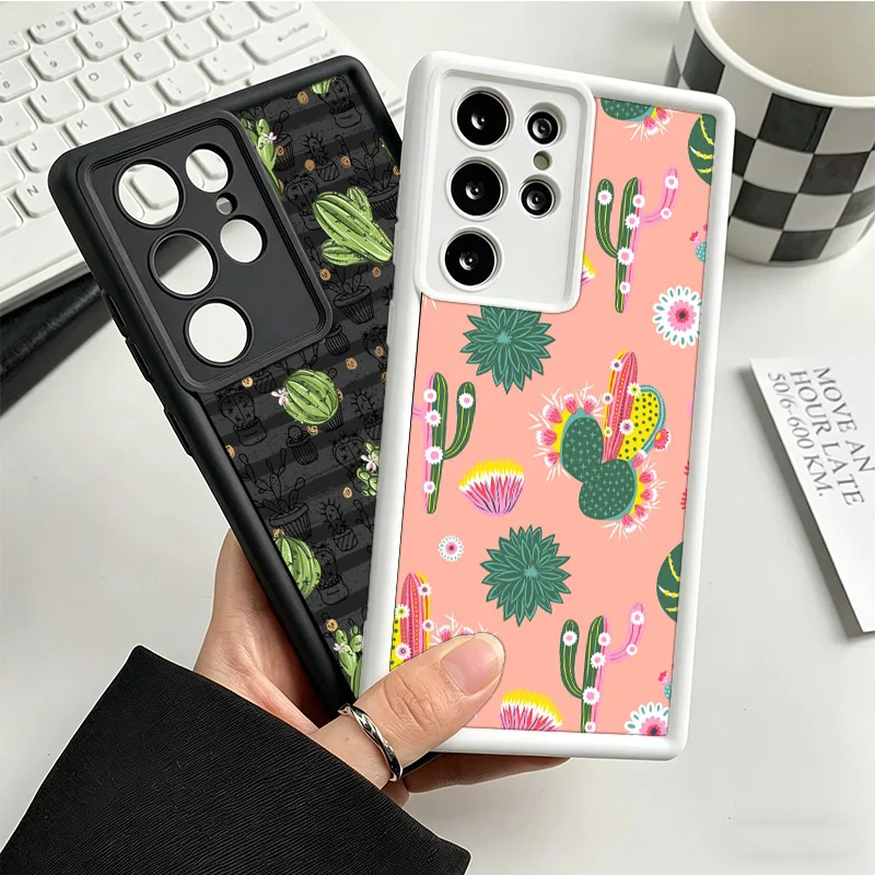 Cactus Vintage Flower Phone Case For Samsung S25 Ultra S26 S23 FE S22 Galaxy S21 S20 Plus S24 FE Cover Coque Shell Protective