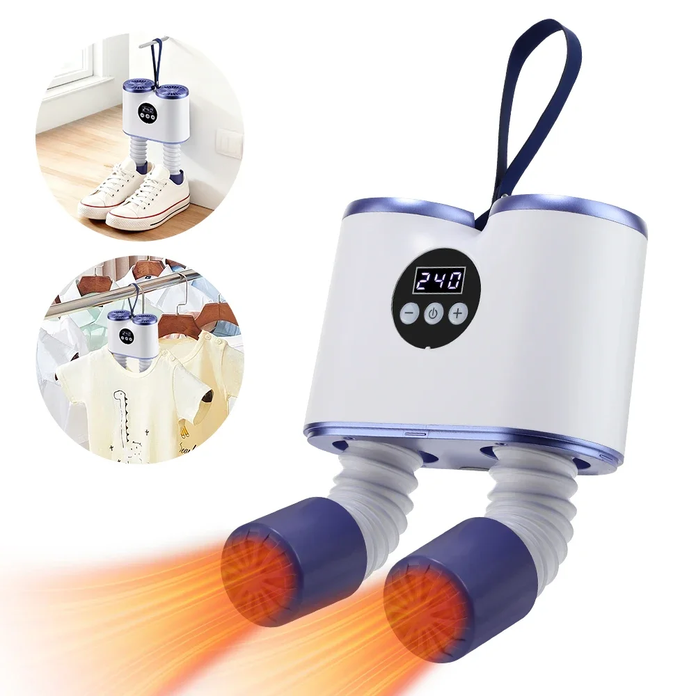 Secador de sapato portátil com aquecedor de ventilador inteligente de secagem rápida secador de bota de esqui com temporizador secador de bota para botas de trabalho tênis meias