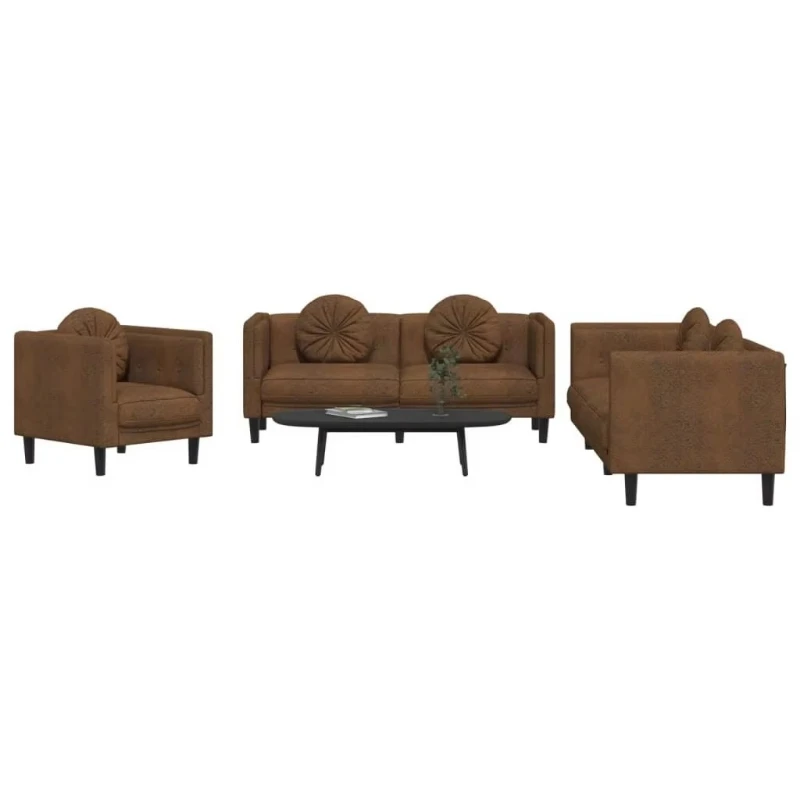 Brown velvet sofa with pillows for living room decoration