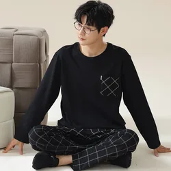 Conjuntos de pijamas de algodão masculino, moda coreana, loungwear casual, noturno, plus 4XL, primavera, outono, 2022