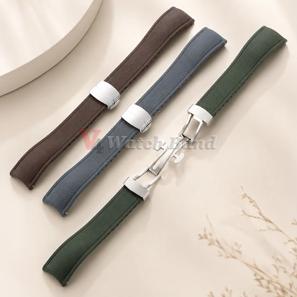 Curved End 18/19/20/21/22/24mm FKM Rubber Watch Strap for Omega for Rolex for Seiko for Longines for Tissot Quick Release Band