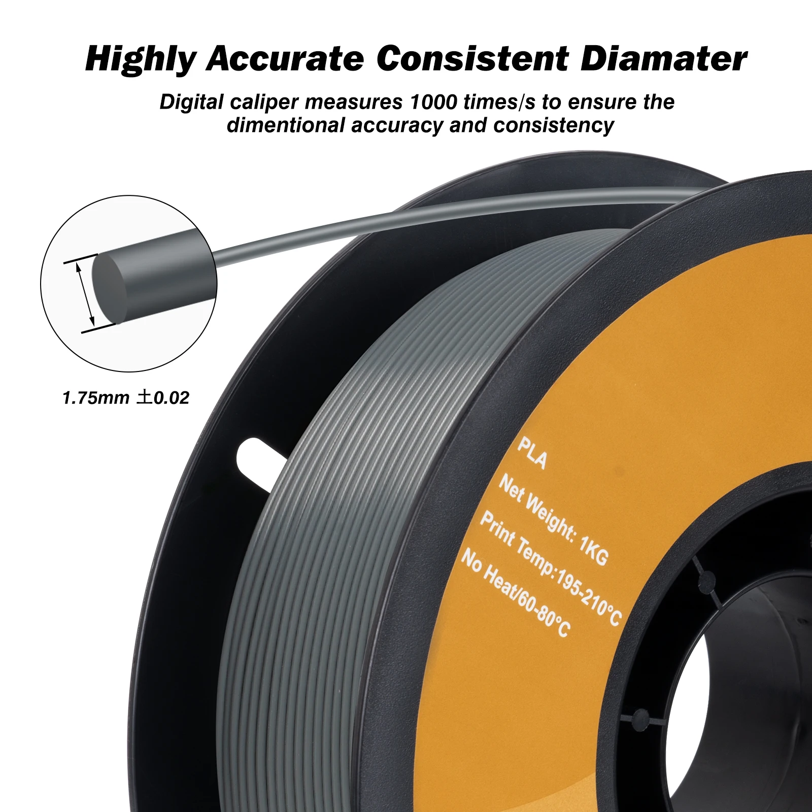 Imagem -03 - Filamento Cinzento da Impressora 3d do Pla Precisão Dimensional Plus0.03 mm 1kg Carretel 2.2lbs Combinações Múltiplas da Quantidade 1.75 mm