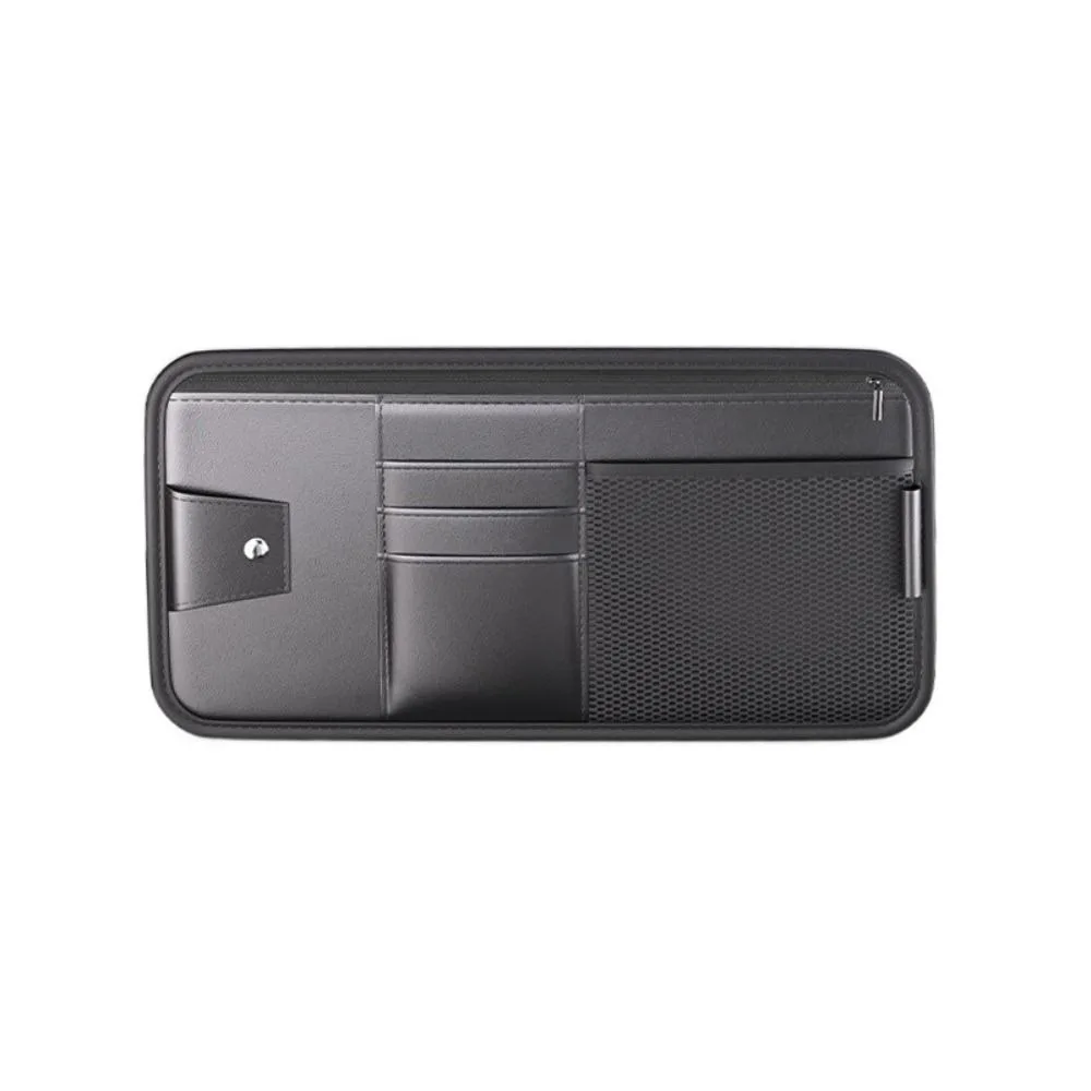 

Hanging Solid Color Car Sun Visor Organizer Mesh Large Capacity Sunglasses Clip PU Leather Universal Cards Holder Car Interior