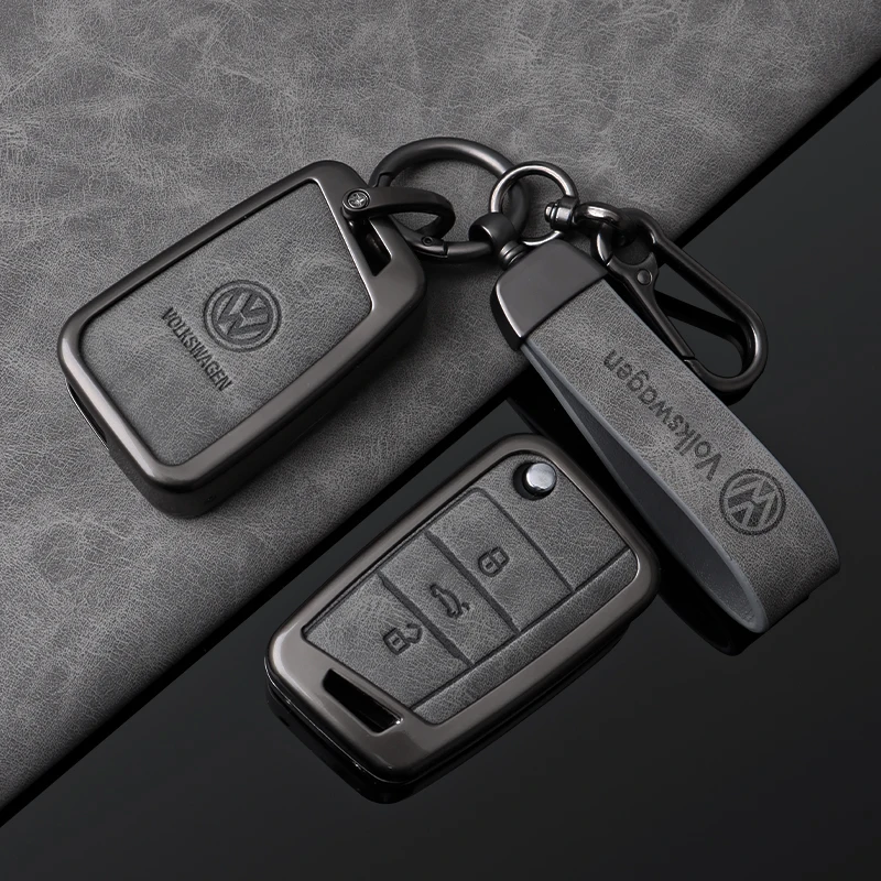 Car Alloy Leather Remote Key Case Fob Cover Holder Shell for VW Volkswagen Golf 7 MK7 Tiguan MK2 T-roc T-cross Auto Accessories