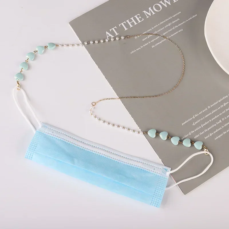 Color Love Glasses Chain All-in-one Pearl Heart-shaped Mask Headphone Anti-loss Wholesale Sunglasses Chain Women