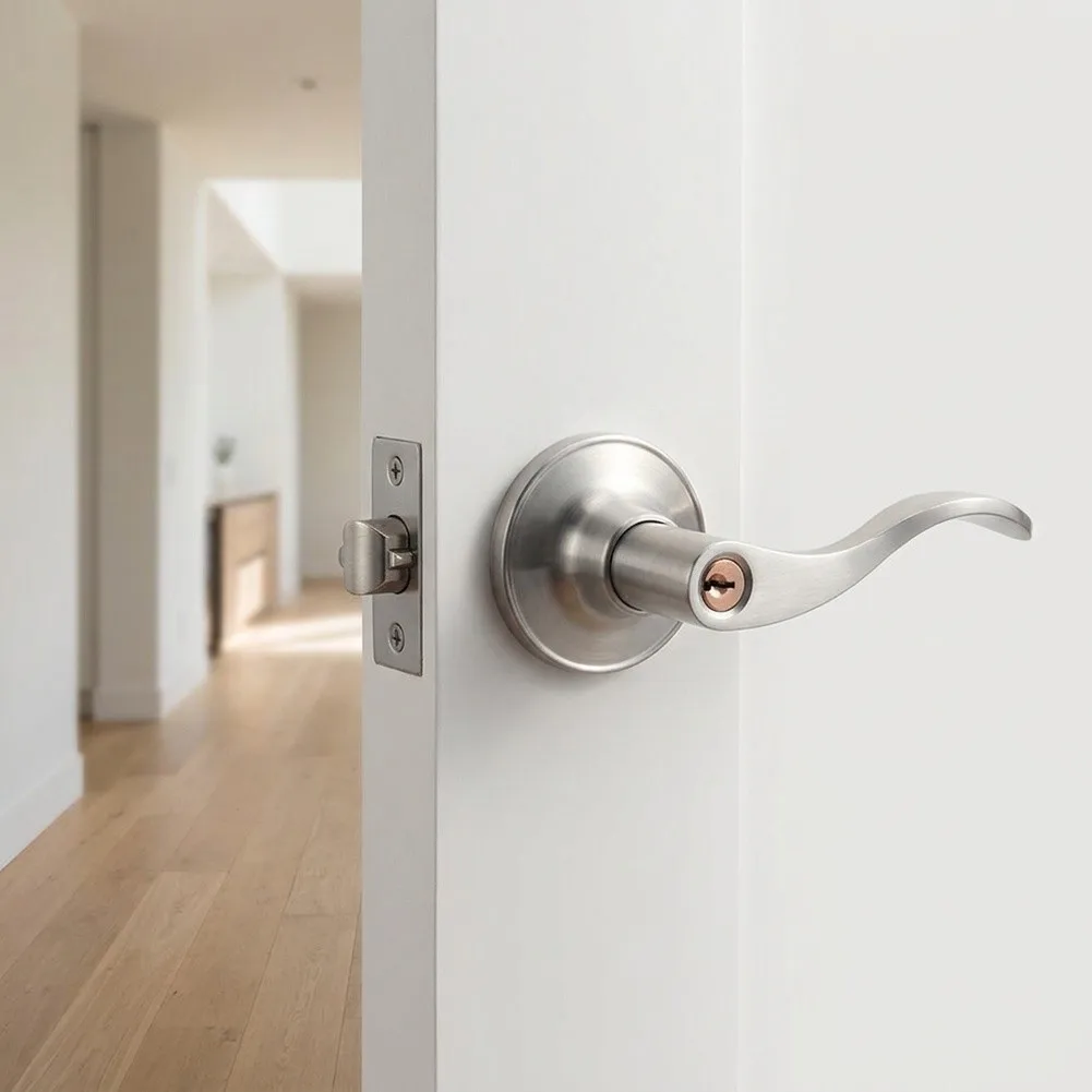 Stainless Steel Entry Lever Door Lock with Ergonomic Wave Design for Left or Right Handed Doors 25mm to 45mm Thick