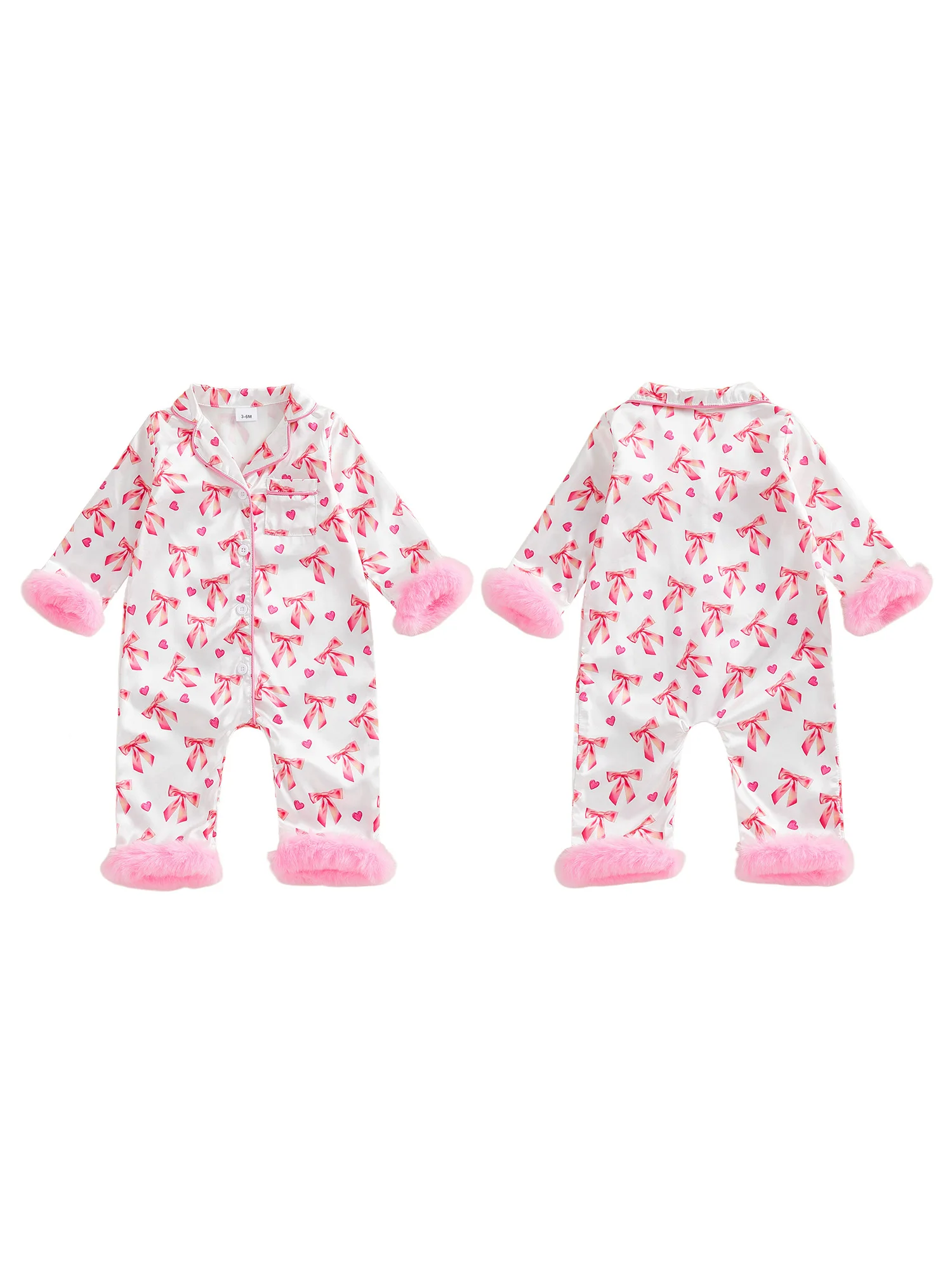 

Adorable Toddler Valentine s Day Pajamas with Heart Print and Cozy Faux Fur Trim Button-Up Front Lapel Collar V-Neck and