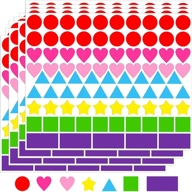 5 Sheets Multi-Shaped Color Coding Stickers Labels Dot Stickers for DIY Craft Geometry Stickers Student Classroom Office
