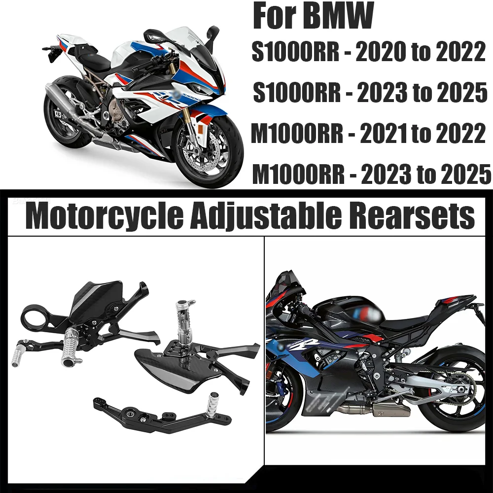 For BMW S1000RR 2019-2025 M1000R 2021-2025 Accessories Motorcycle CNC Adjustable Rearsets Front Foot Pedal Footrests Heel Guards