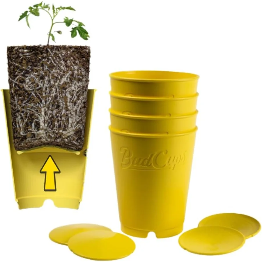 

BudCups for Optimal Gardening 4pk 16oz Nursery Pots Removable Bm Plate for Easy ShockFree Transplant Triple Drainage for Water