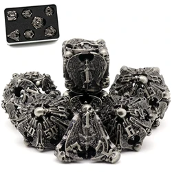 Hollow Metal DND zestaw kości, ZHOORQI 7PCS D & D zestaw kości do gier RPG, Pathfinder, gry stołowe (srebrny)