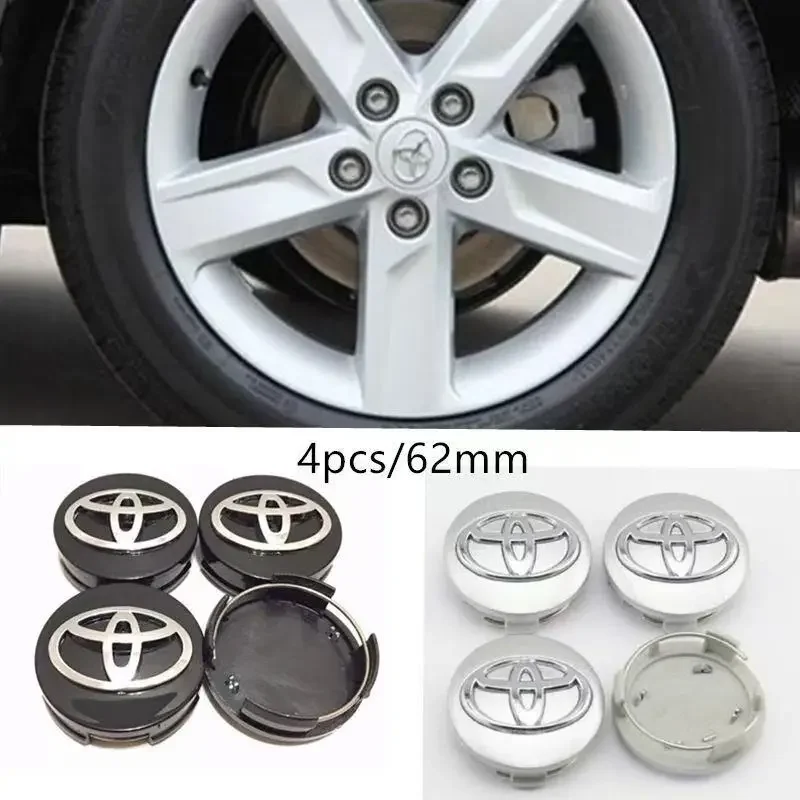 

4Pcs Car Wheel Hub Center Cap Badge Decoration Cover 62mm Universal Fit for Toyota Prado Yaris Hilux Verso Fortuner Supra Cor