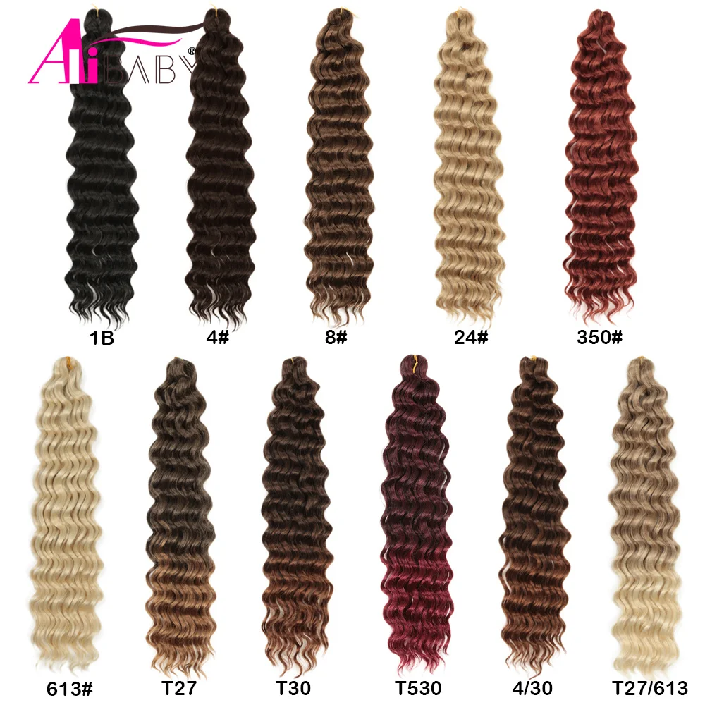 Alibaby 24Inch Synthetic Soft Deep Wave Twist  Crochet Braids Pre Looped Ocean Wave Curly Braiding Hair Extension for Women