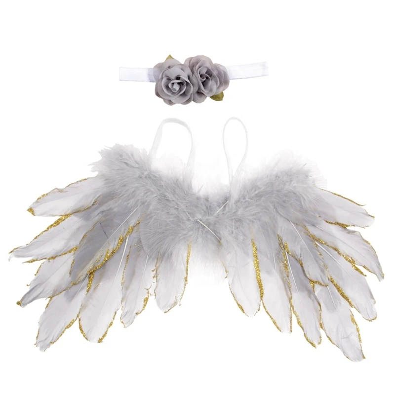 Accessoires photographie pour bébé, plumes pose, ailes bandeau fleuri, cadeau réception pour bébé