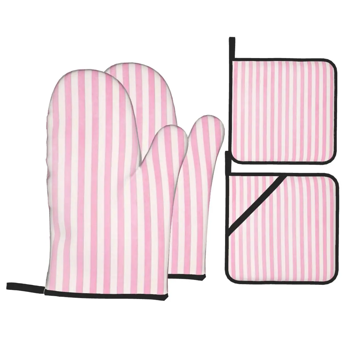 Pale Pink White Stripes Oven Mitts and Pot Holder Sets of 4 for Baking Kitchen Cooking BBQ Resistant Non-Slip Gloves