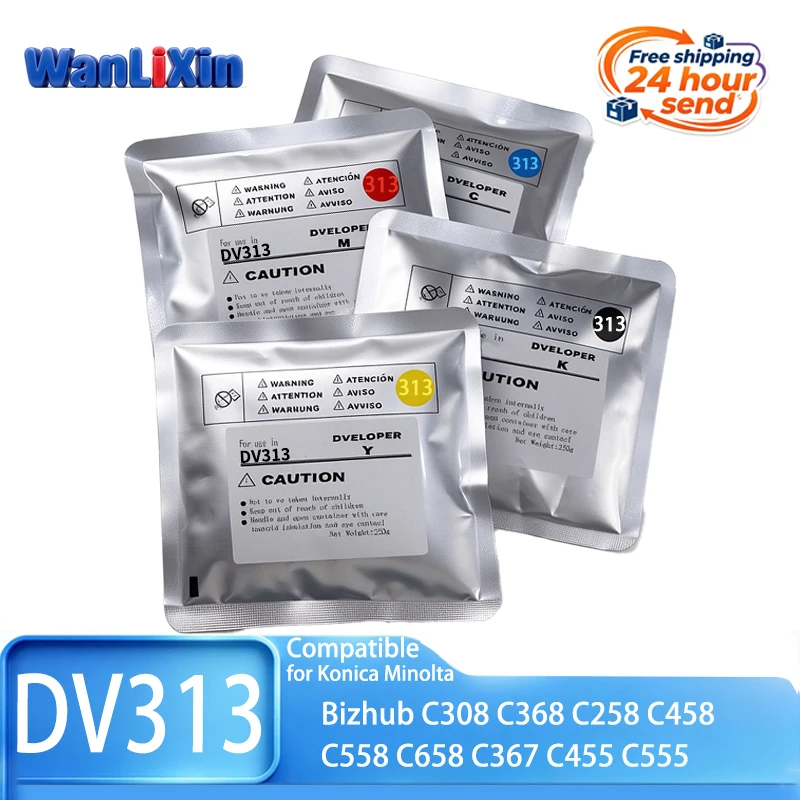 250g 1 set DV313 Developer Powder High Quality Compatible for Konica Minolta Bizhub C308 C368 C258 C458 C558 C658 C367 C455 C555