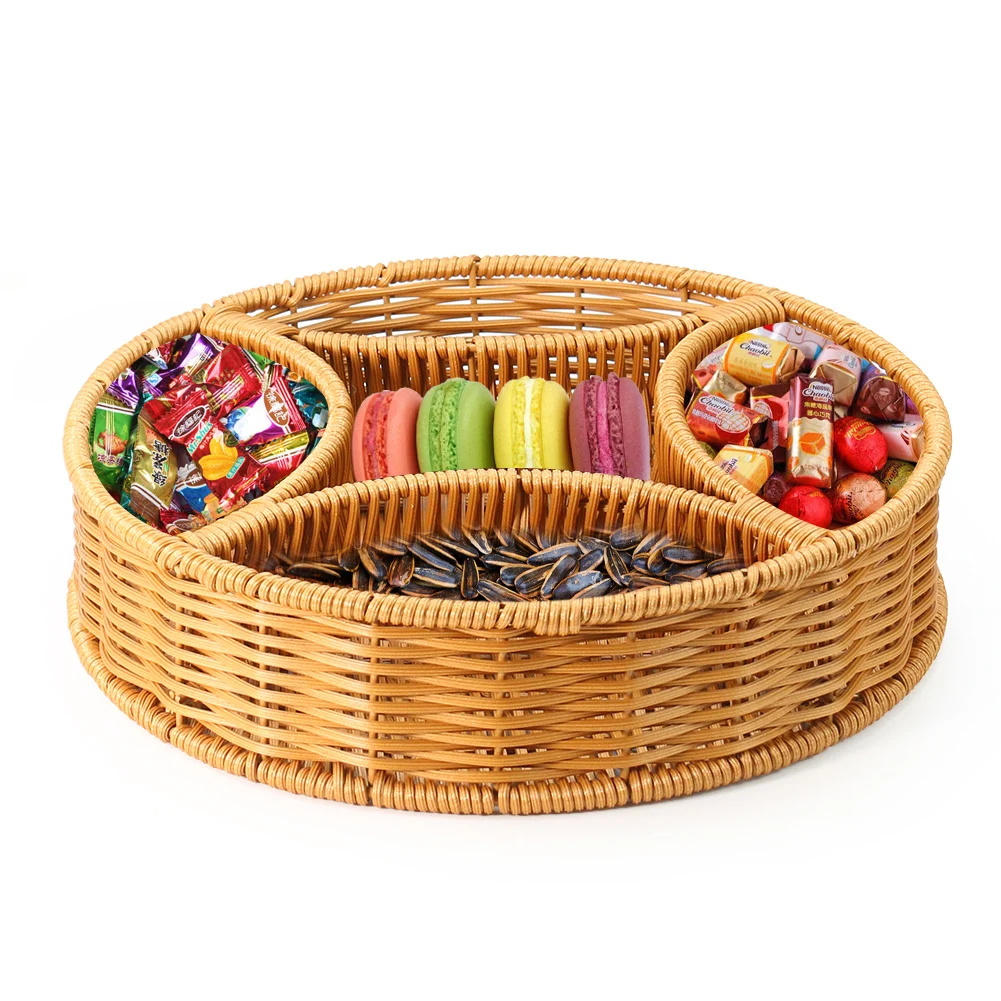 

Hand Woven Round Cane Fruit Bread Snack Storage Basket Food Kitchen Home Decoration Eco-Friendly