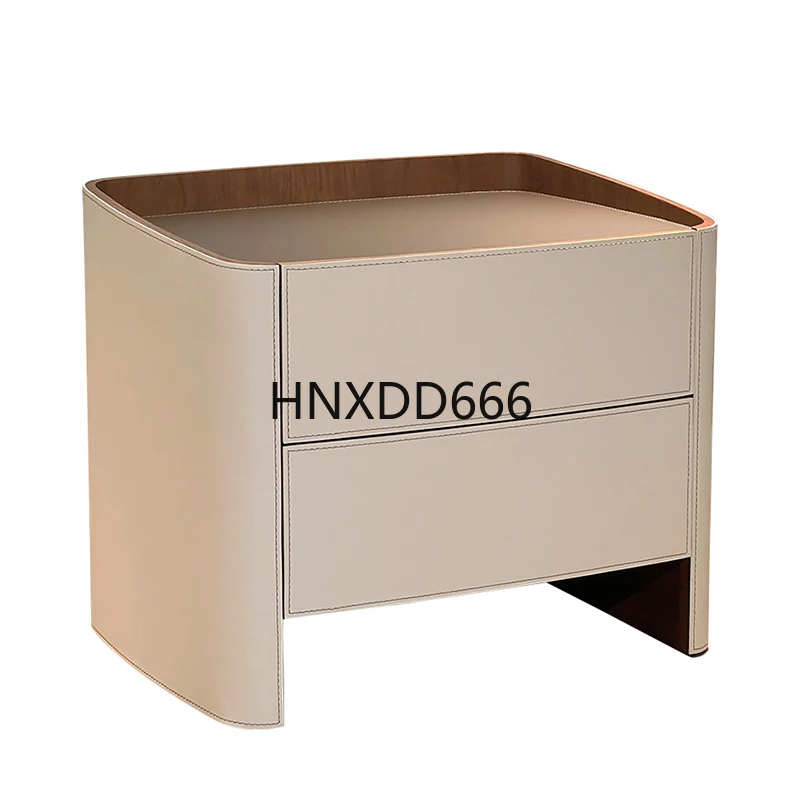 

Italian minimalist saddle leather bedside table villa large flat master bedroom locker