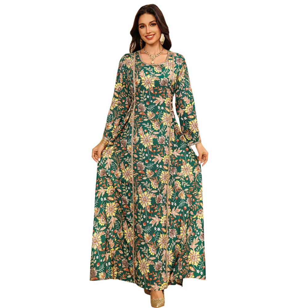 Ramadan Eid musulman Abaya pour femmes robes de soirée arabe longue Robe fleur imprimé caftan Islam Jalabiya robes