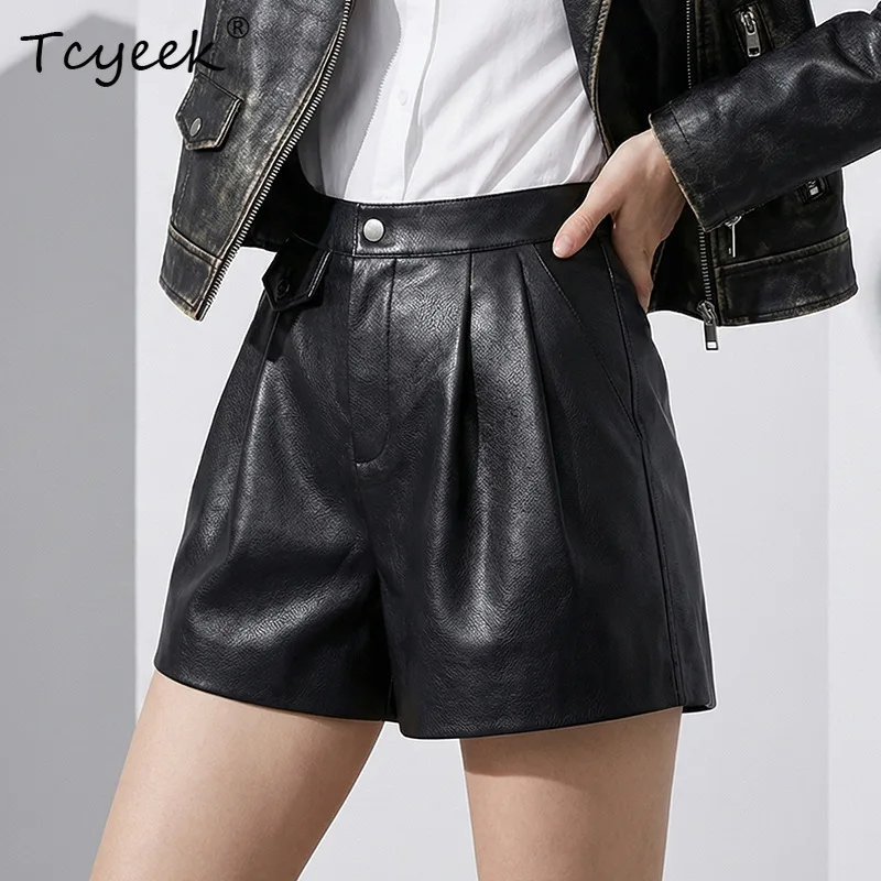 Tcyeek Natural Sheepskin Shorts Women Clothes Comfortable Genuine Leather Womens Shorts High-waist Casual Trousers Шорты Женские