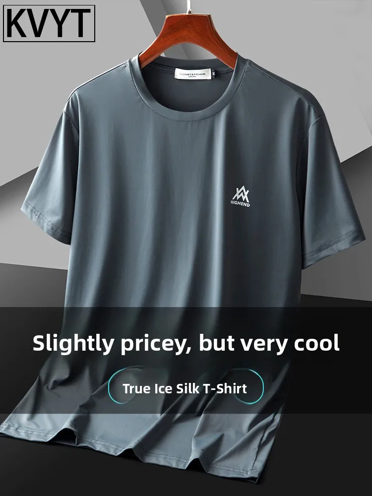 

High-End Men's ort Sve T-irt Ice Silk Qui Dry Spor f Sve Youthful Trendy round Ne Loose Fit Summer Wear