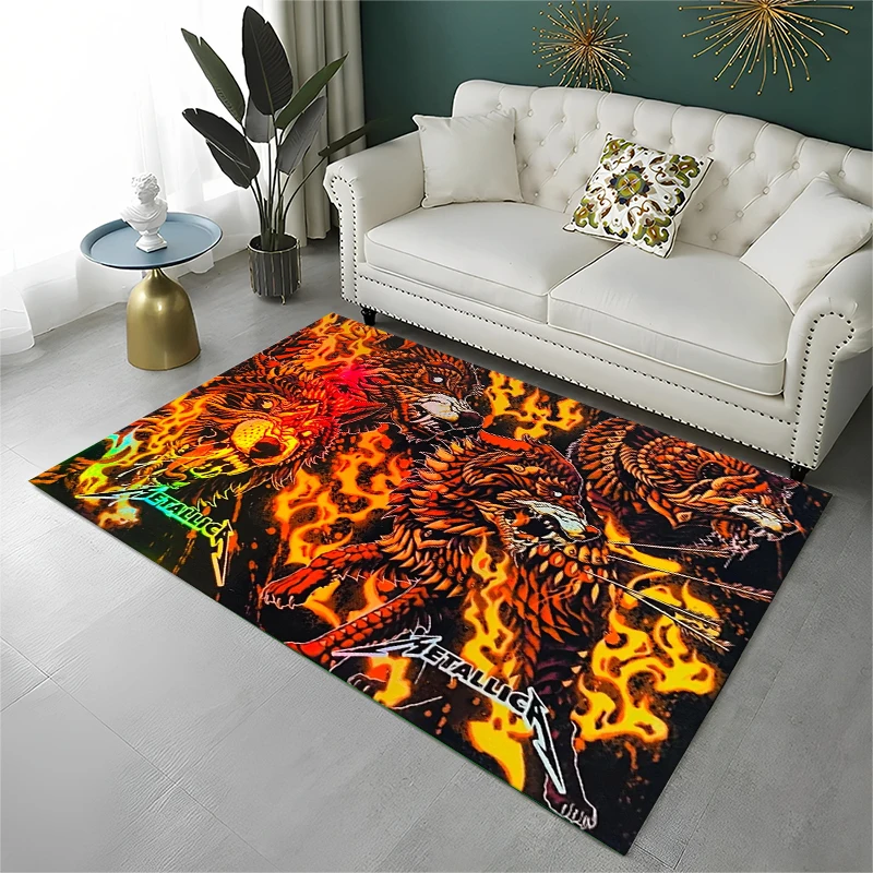 Retro Metal Band M-Metallica Thrash Non-Slip Area Rug for Living Room Bedroom Playroom,Carpet Floor Mat for Home Decor Holiday