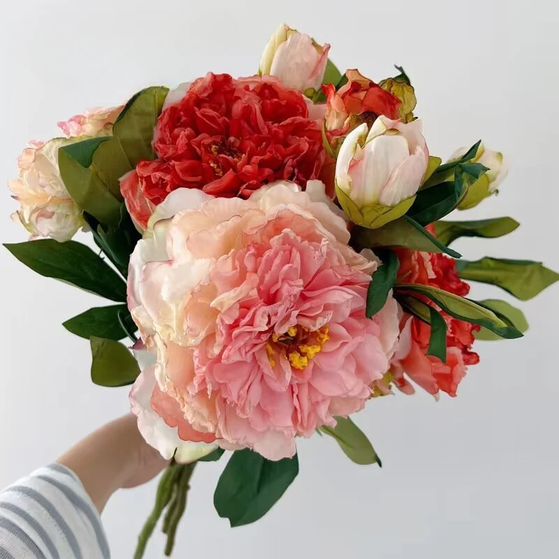 49 سنتيمتر الفاوانيا الرجعية زهرة اصطناعية ضوء الفاخرة كبيرة باقة الفاوانيا النفط اللوحة الرياح غرفة المعيشة زخرفة المنزل زهرة الديكور #4