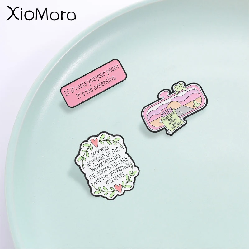 Positive Healing Text Enamel Pin,Floral Frame,Frog Scenery,Encouraging Mental-health Quote Pin,Fashion Accessory,Gift for Friend