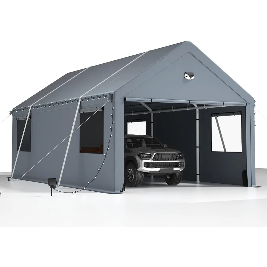 Carports 10X15 Heavy Duty Steel Car Port with 180G Removable Side Walls, Gray All-Weather Carport Canopy for Outdoor Vehicle Sh