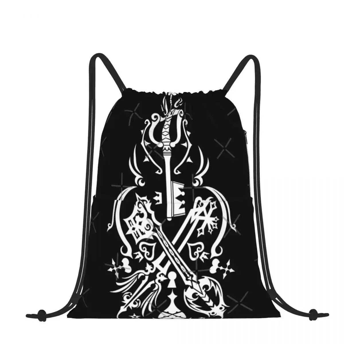 Drawstring Backpack Kingdom Hearts - Black Shoulder Bag Zipper Pocket Sports & Travel Hikes Portables Bag