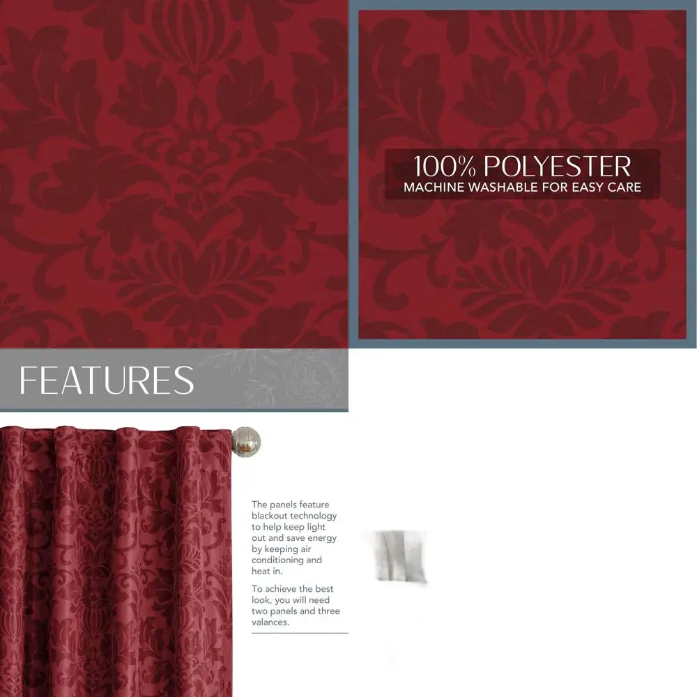 Zasłona zaciemniająca Antonia Floral Damask, 52x108, Rouge