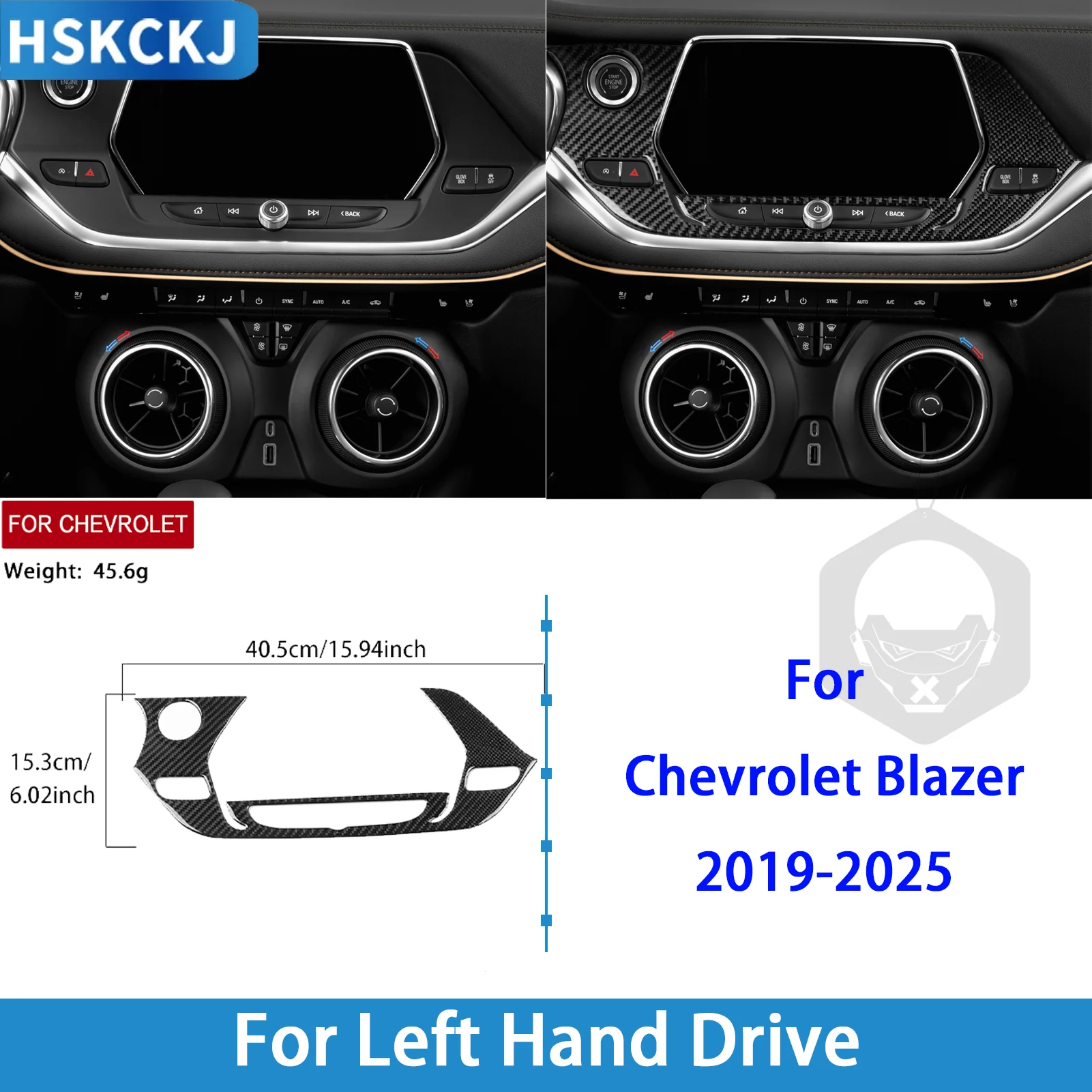 For Chevrolet Blazer 2019-2025 LHD Real Carbon Fiber Center Control Panel 1PCS Car Interior Decoration Accessories Sticker