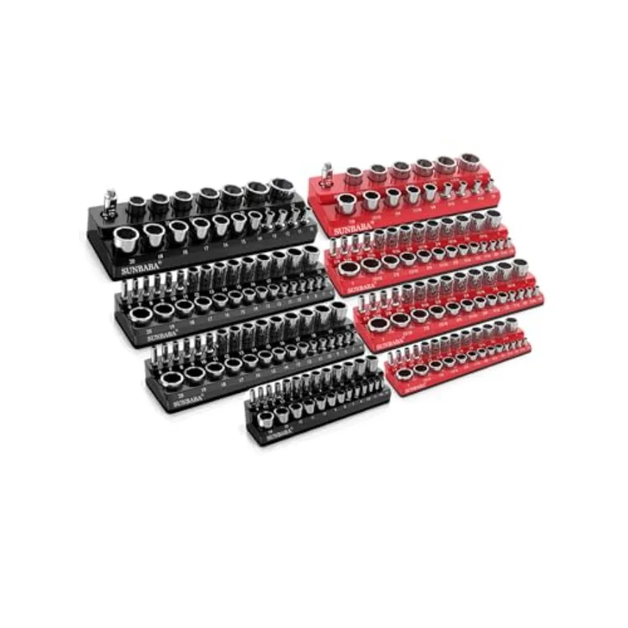

8-Piece Magnetic Socket Organizer Set1/2" 1/4" and 3/8" SAE and Metric Deep and Shallow Socket Holder Kit Socket Trays holds 19