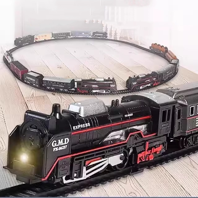  Classical Railway Freight Train Toy Electric Christmas Train Track Set with Light Tracks Model Toys for Kids Gift Children 