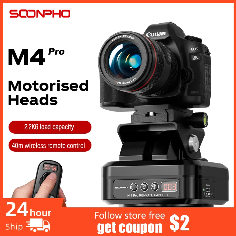 SOONPHO M4 Pro Camera Motorized Tripod Head Automatic Rotating Wireless Remote Control Camera Holder Water Proof Video Shooting