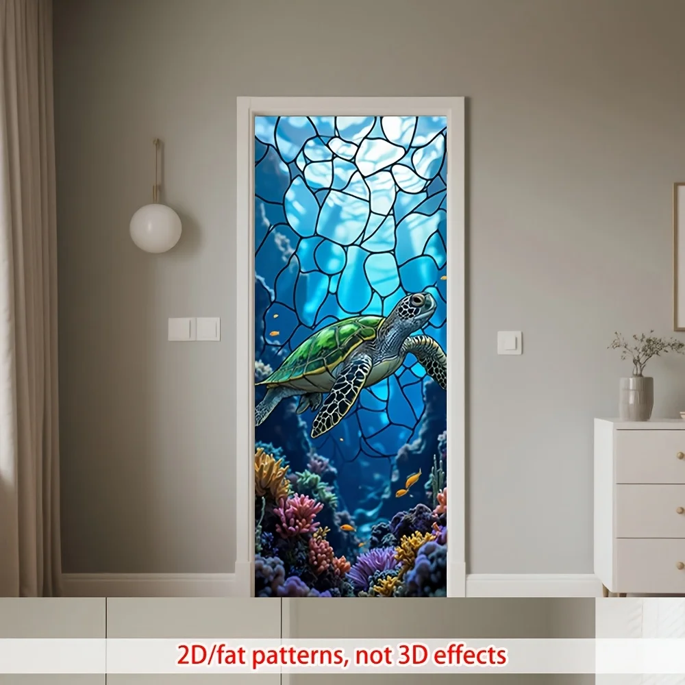 1 pair of sea turtle marine coral colored self-adhesive door stickers, made of vinyl material, suitable for kitchen, home entran