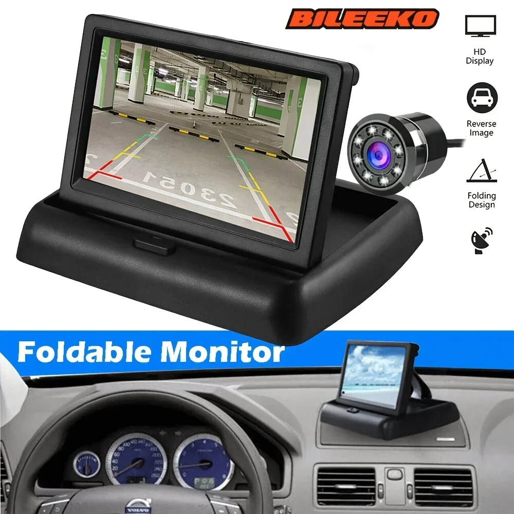طقم احتياطية للشاشة قابلة للطي من Bileeko - كاميرا الرؤية الخلفية للسيارة LED للرؤية الليلية لوقوف السيارات #1