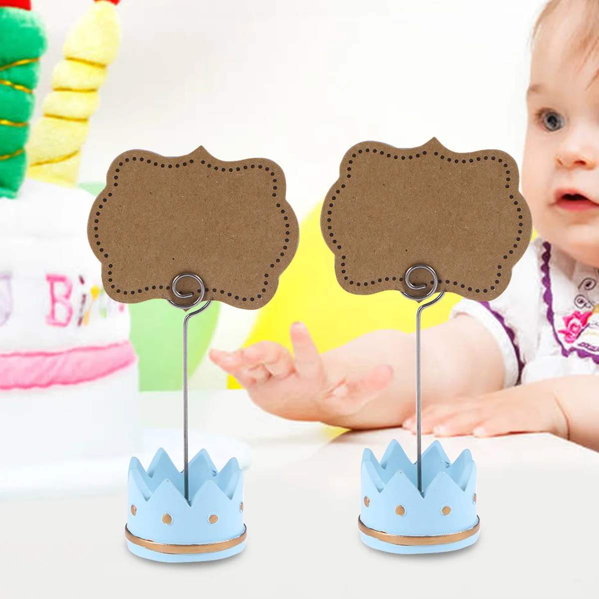 

6pcs Crown Business Card Holder Blue Desktop Organizer For Wedding Party Table Decoration Name Marker Clip Note Stand Memo Clip