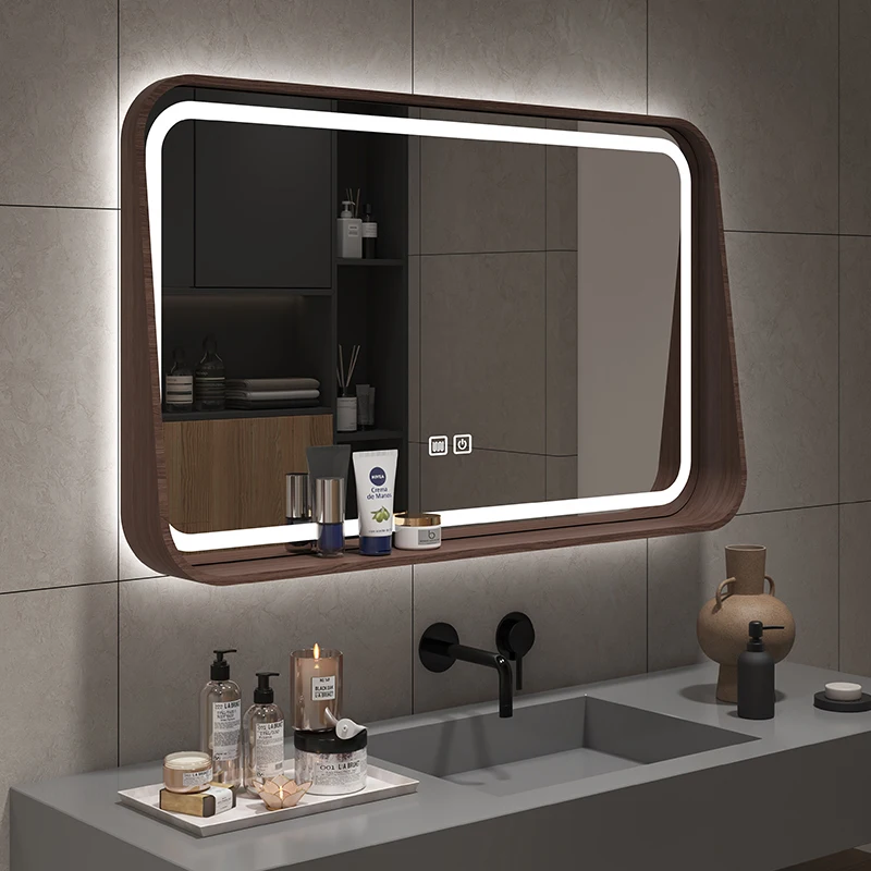 Modern Creative Unique Wall Mirrors for Dressing Room New Smart Bath Mirrors for Home Wooden Frame Defogging, Storage Mirror