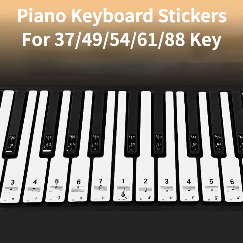 Piano Keyboard Stickers for 37/49/54/61/88 Key Transparent Note Scales Notation Staff Roll Call Stickers Instrument Accessories