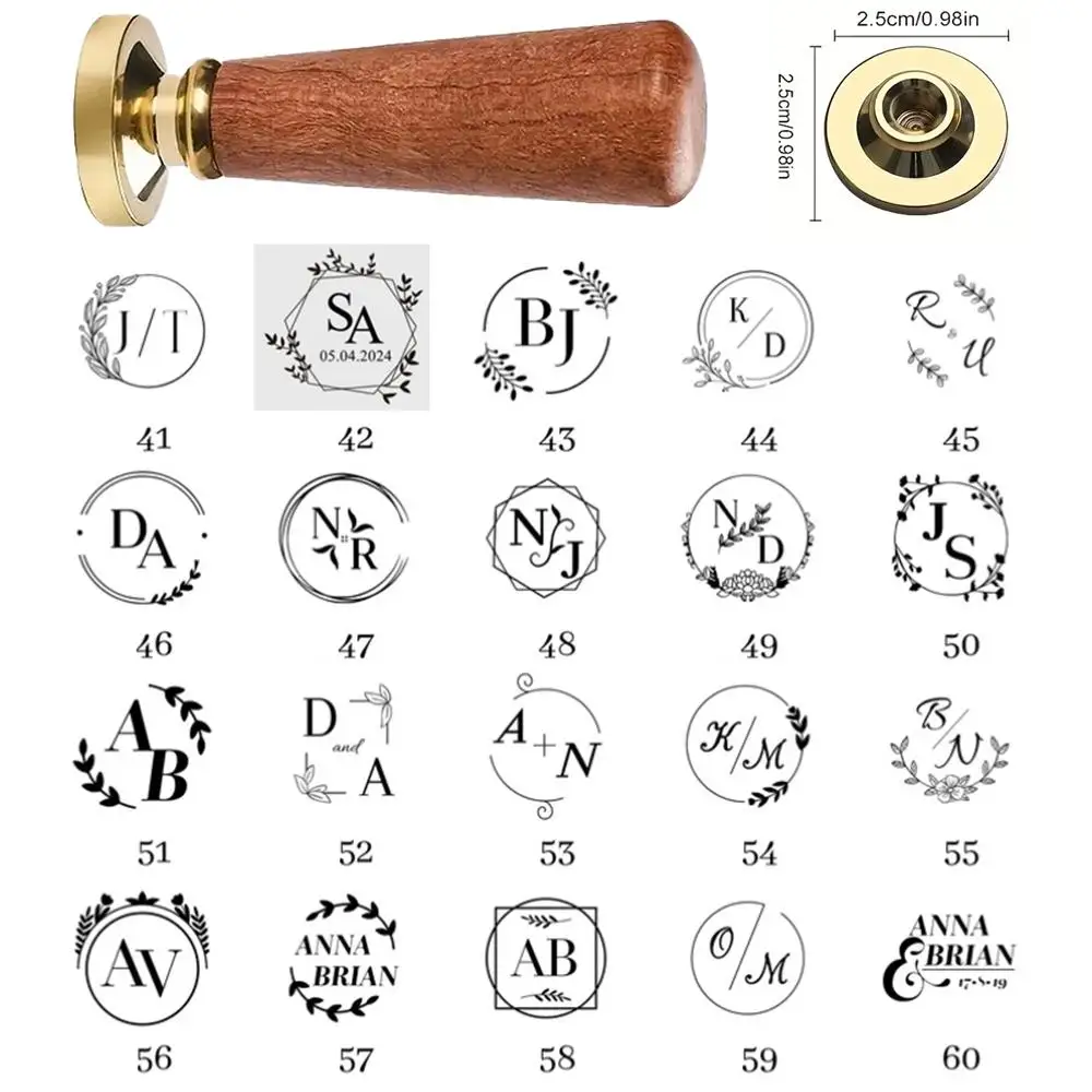 Custom Wax seal Stamp and Woodle Handle Initial Text Stamps Personalized Logo Design Sealing Wax Stamps for DIY Envelope Card